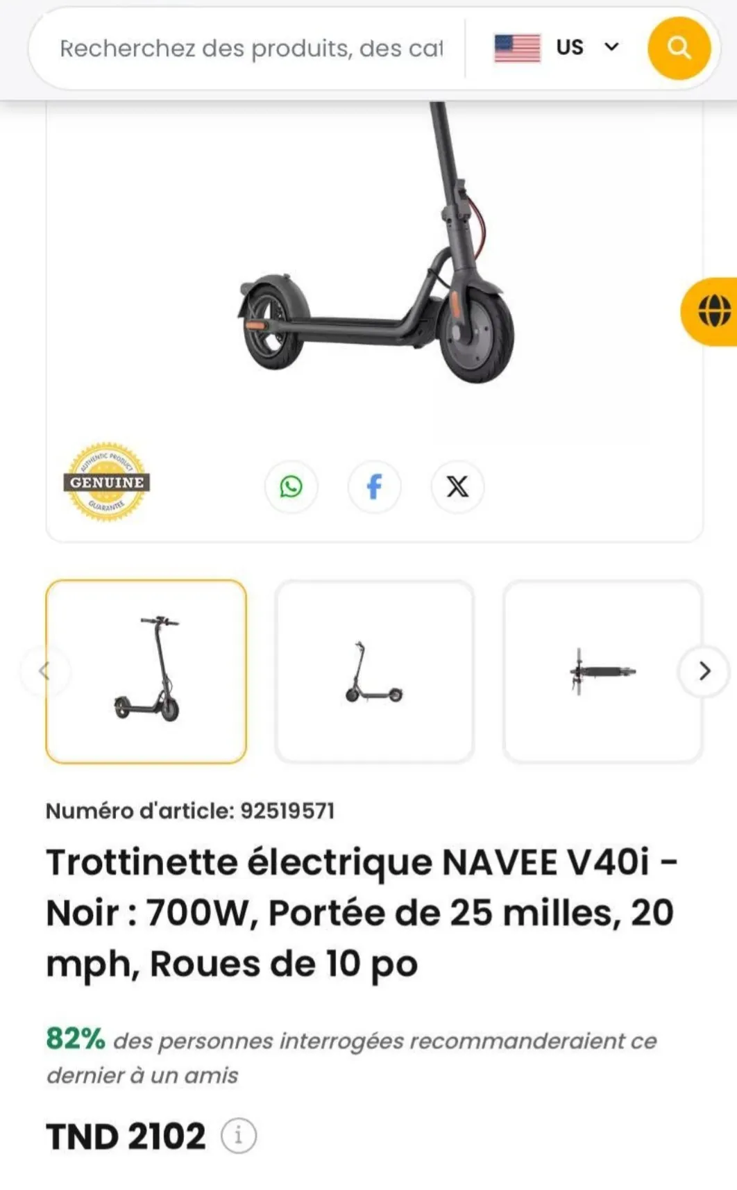 Trottinette navee v40i neuve