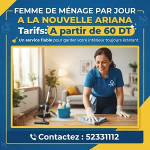 Femmes de ménage disponibles par jour dès 60 DT !