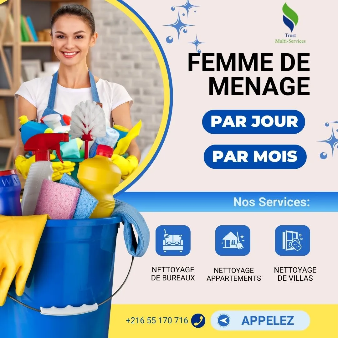 FEMME DE MENAGE A TUNIS – POUR STUDIO A Megrine