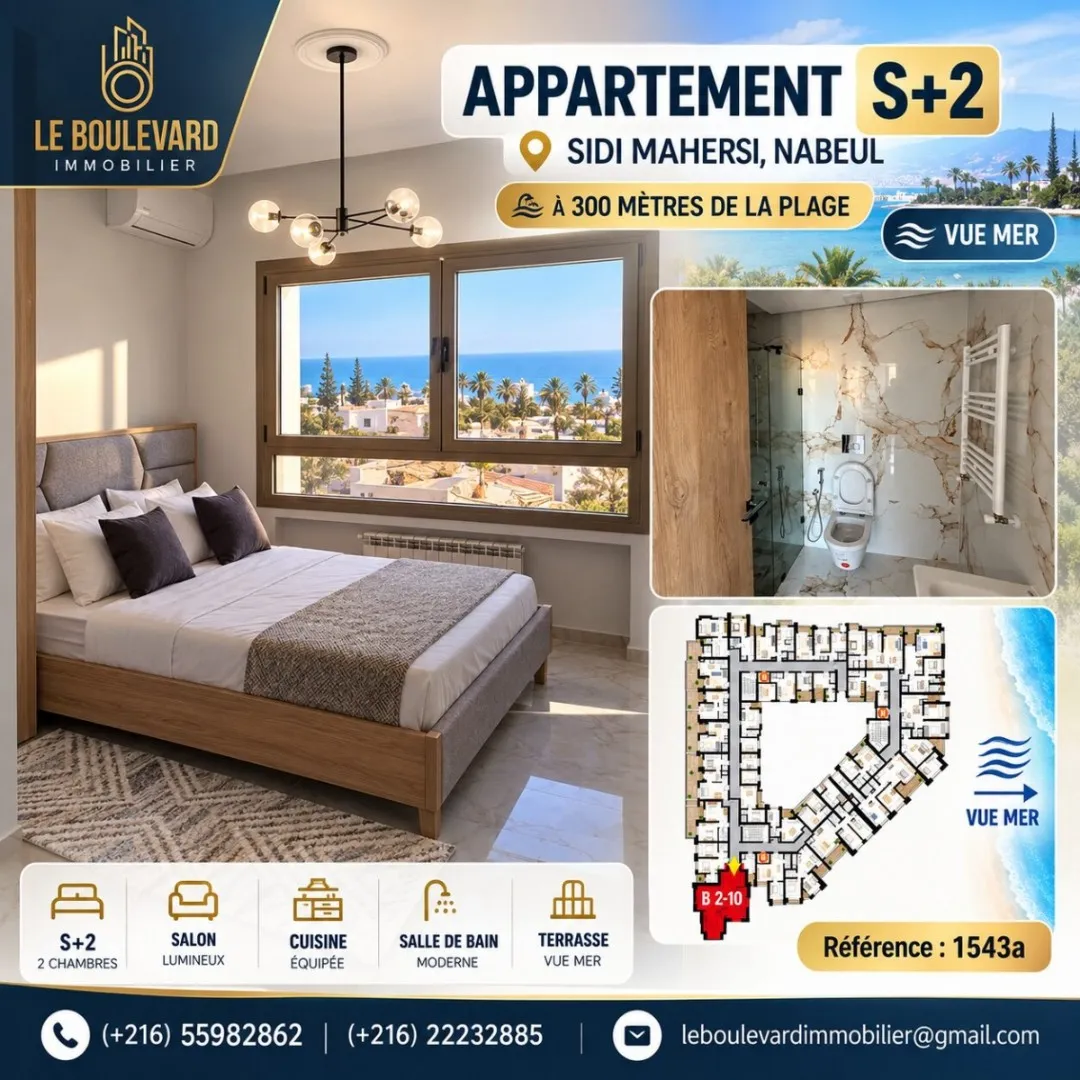 A Vendre Appartement Haut Standing Vue Sur Mer à Sidi Mahersi, Nabeul
