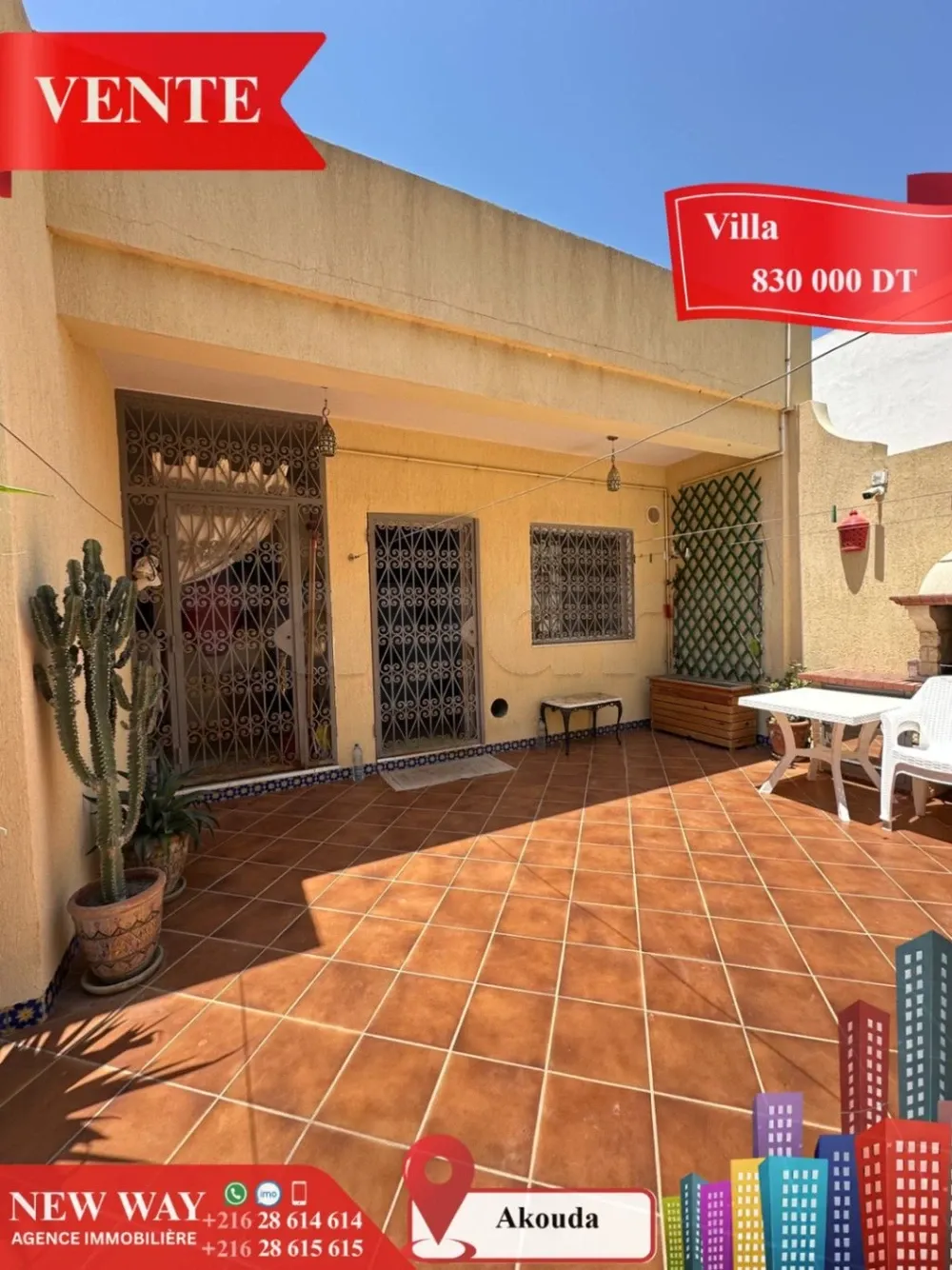 Villa de Plain Pied à Akouda dans un Quartier Résidentiel