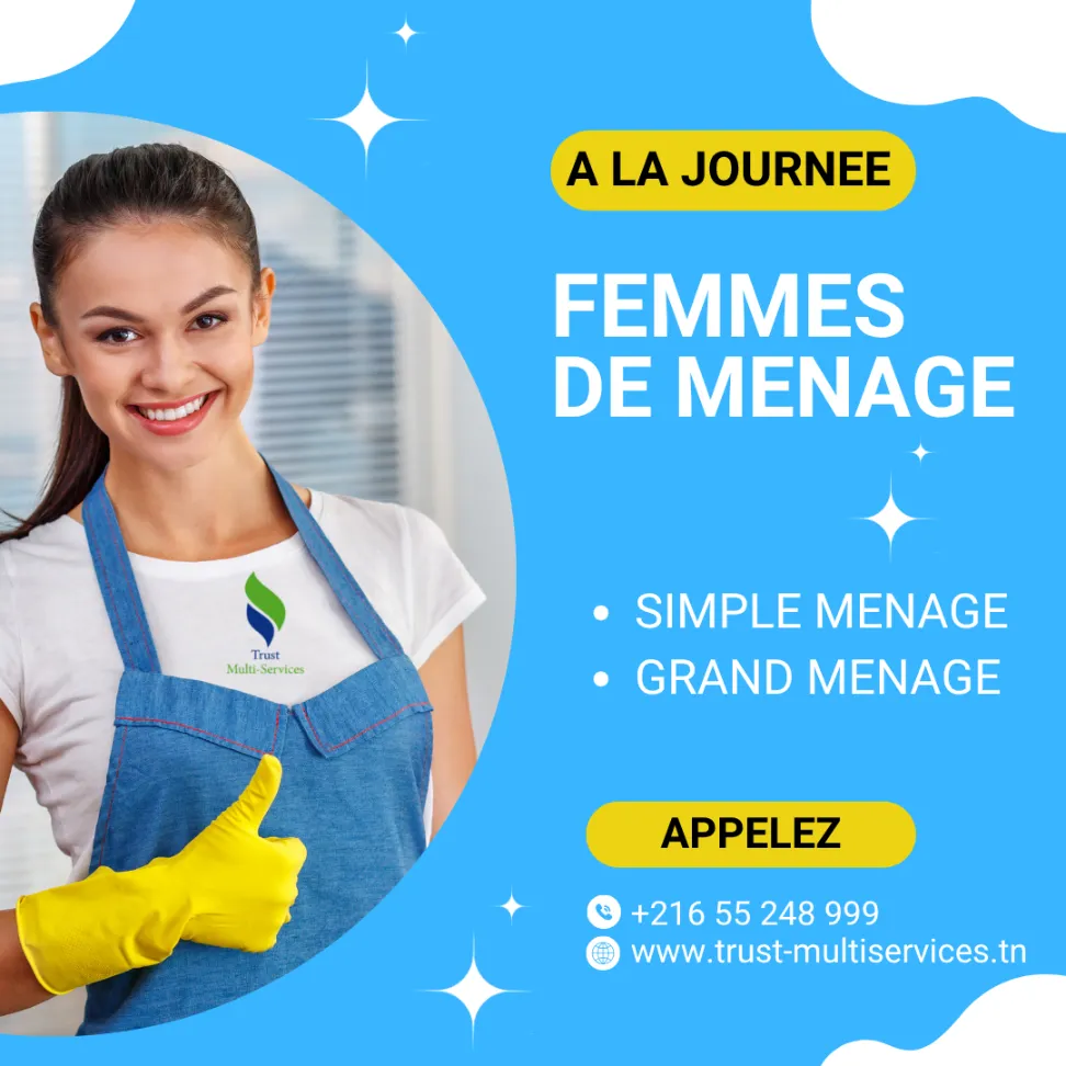 Femme de ménage par jour pour bureau à Jardins el Menzah