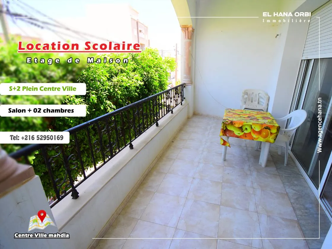 À louer pour scolaire S+2 spacieux à Hiboune Mahdia
