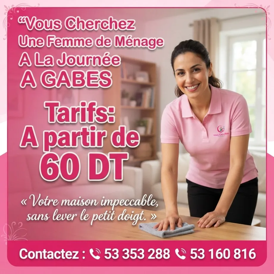 femme de menage par jour a gafsa