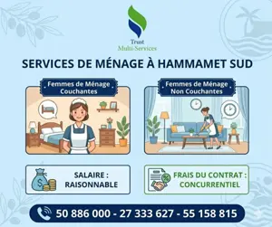 FEMME DE MENAGE PAR JOUR A HAMMAMET