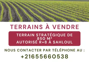 Terrain 850m² et 450m² Autorisé R+8 à Sahloul