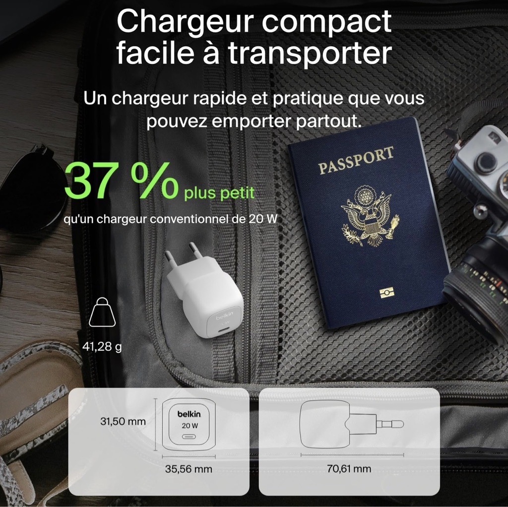 Belkin Chargeur Secteur BoostCharge 20W USB-C PD 3.1 Avec Cable Type C 1 Meter Tunis 