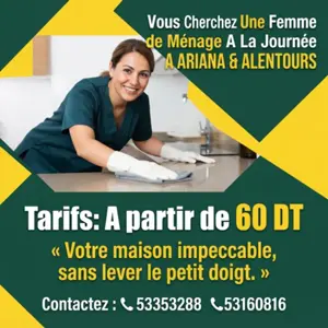 FEMME DE MENAGE A LA JOURNEE A ARIANA VILLE