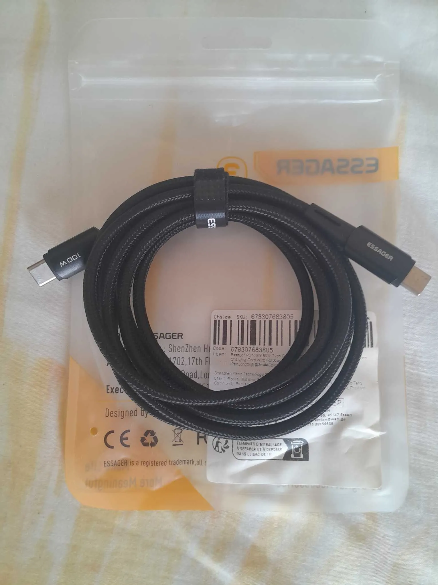 Câble de charge Type-C vers Type-C 100W 2Metres 90° Gameur