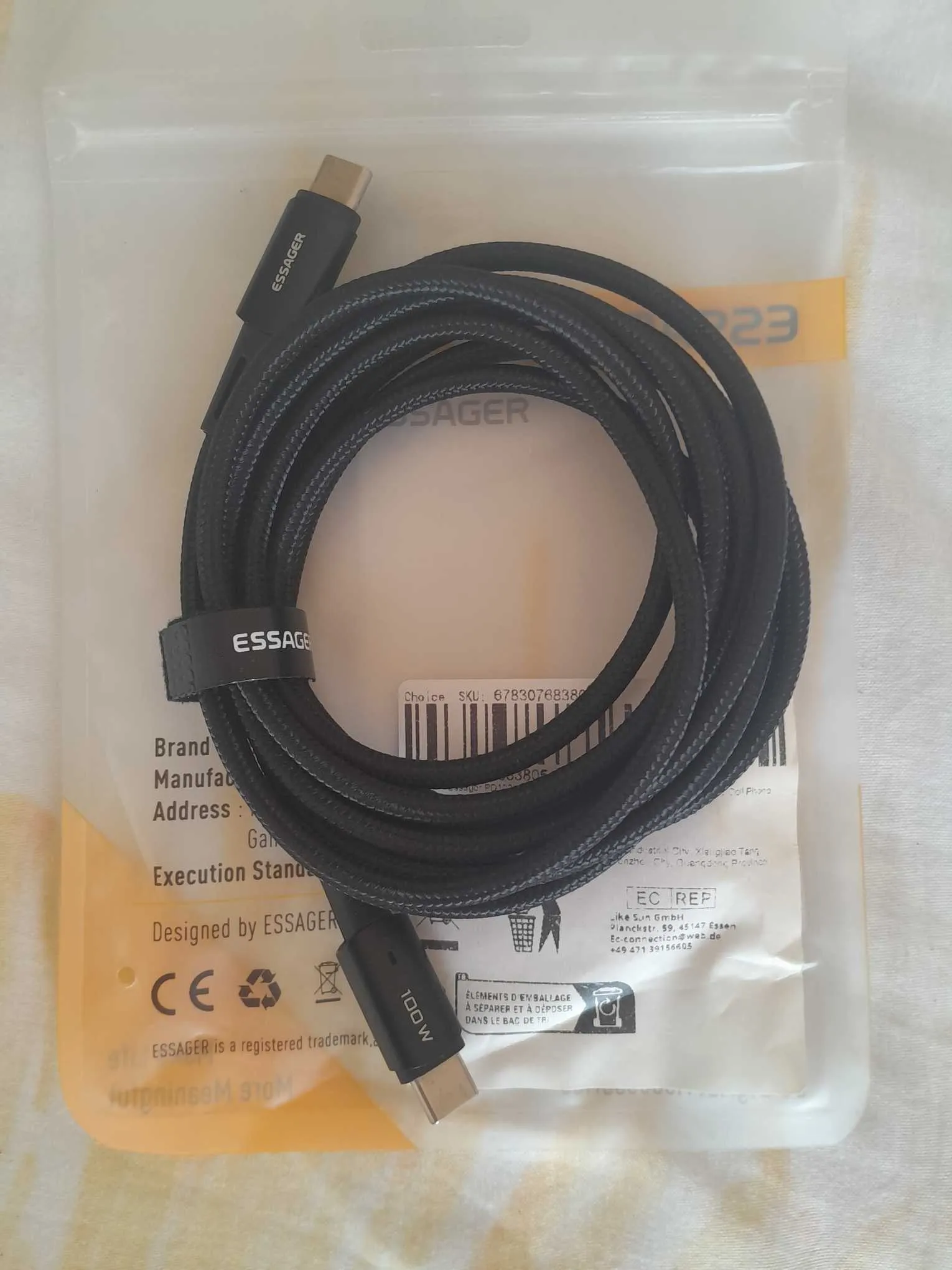 Câble de charge Type-C vers Type-C 100W 2Metres 90° Gameur