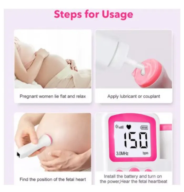 Doppler fœtal LCD 3.0MHz, détecteur de fréquence cardiaque prénatal pour bébé, Sonar domestique