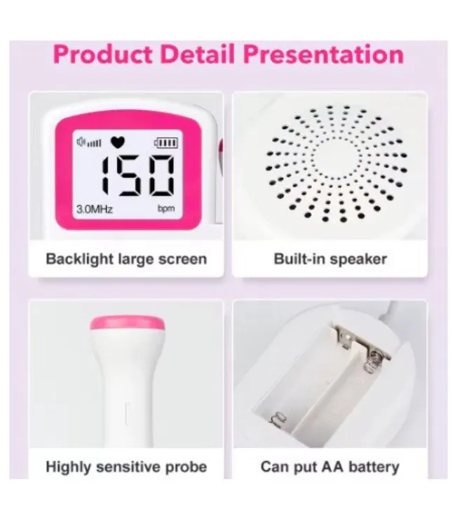Doppler fœtal LCD 3.0MHz, détecteur de fréquence cardiaque prénatal pour bébé, Sonar domestique
