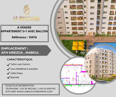 A vendre Appartement S+1 à AFH Mrezga , Cité El Wafa