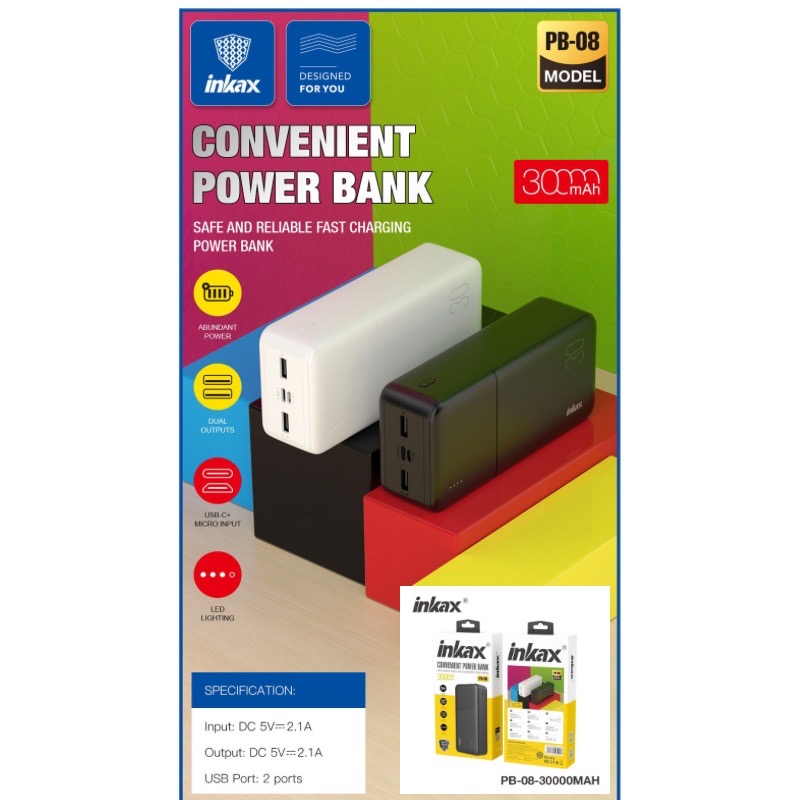 inkax Power Bank 30000 mAh Charge Rapide 2 Ports USB Prix Tunis 