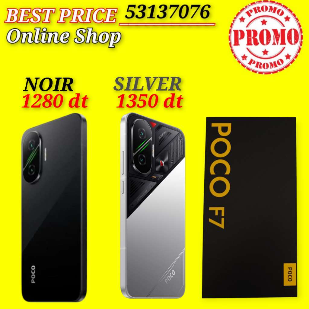 Poco F7 12/512 5G Cacheté paquet fermé #Validé✔️
➖Couleur Noir : 1280 dt
➖Couleur Silver :1350 dt