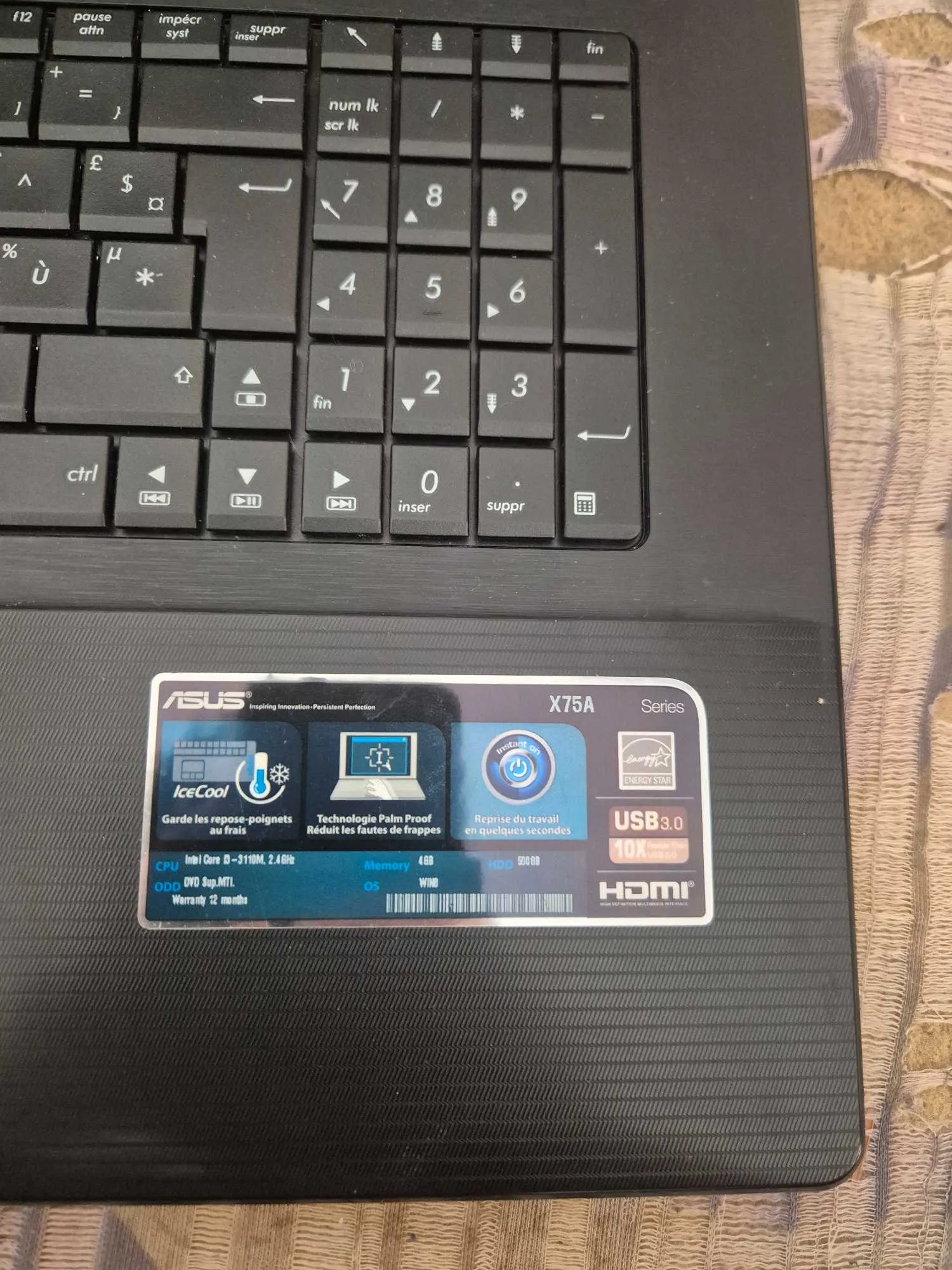 Pc asus x75a