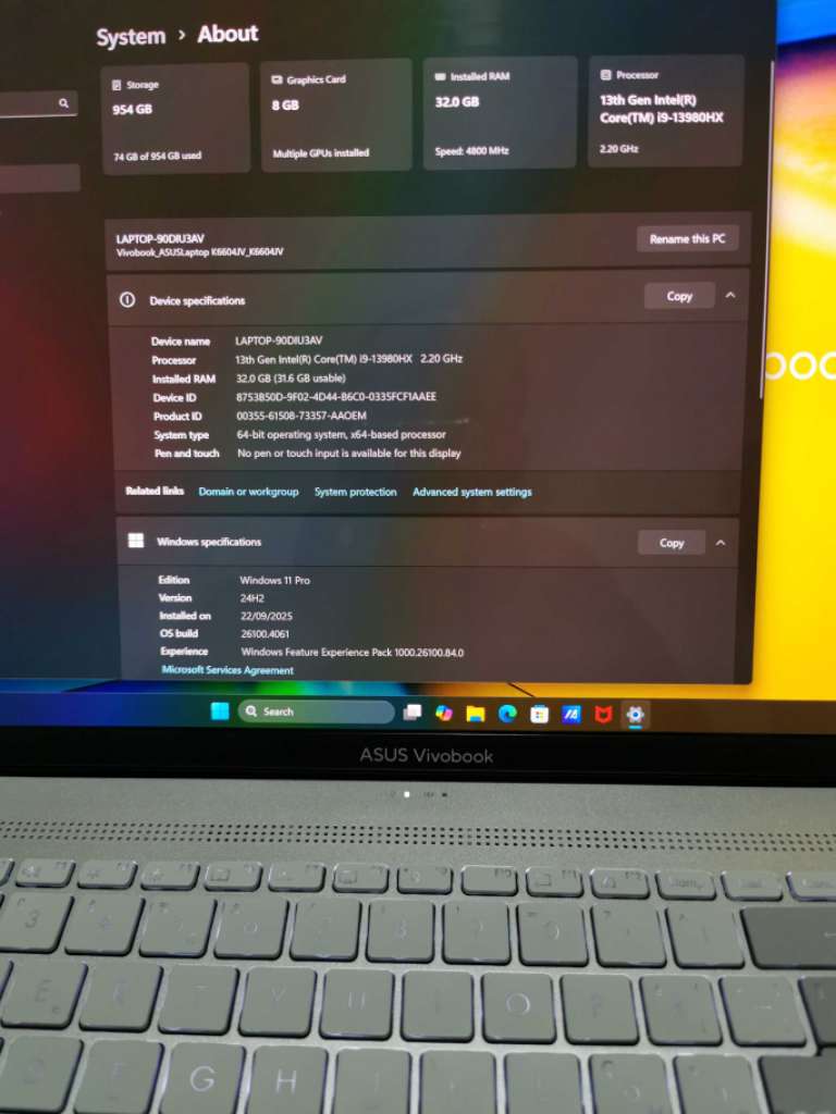 Pc ASUS Vivobook Pro 16x Oled 4K 🔥 i9 /Ram 32 🔥1 To 🔝Neuf ✅