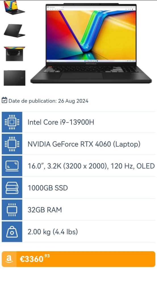 Pc ASUS Vivobook Pro 16x Oled 4K 🔥 i9 /Ram 32 🔥1 To 🔝Neuf ✅