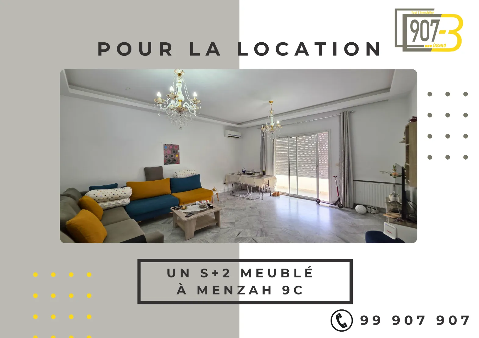 a louer un s+2 Meublé à Menzah 9C