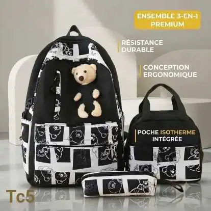 ensemble de 3 pièces se compose d'un sac à dos et d'un sac à lunch (isolé) ainsi que d'une trousse 