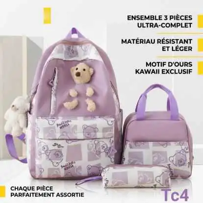 ensemble de 3 pièces se compose d'un sac à dos et d'un sac à lunch (isolé) ainsi que d'une trousse 
