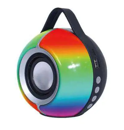 Enceinte Bluetooth rechargeable avec un éclairage LED multicolore.