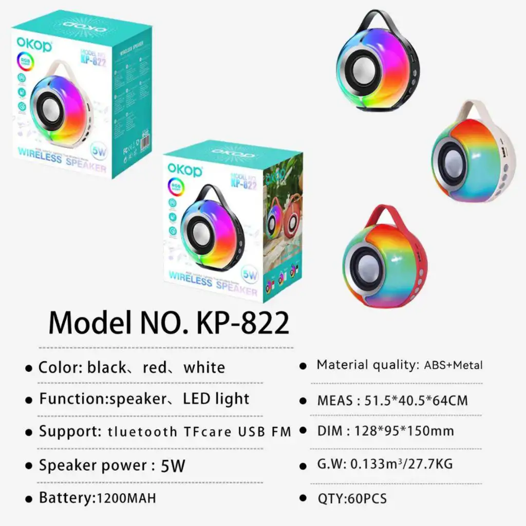 Enceinte Bluetooth rechargeable avec un éclairage LED multicolore.