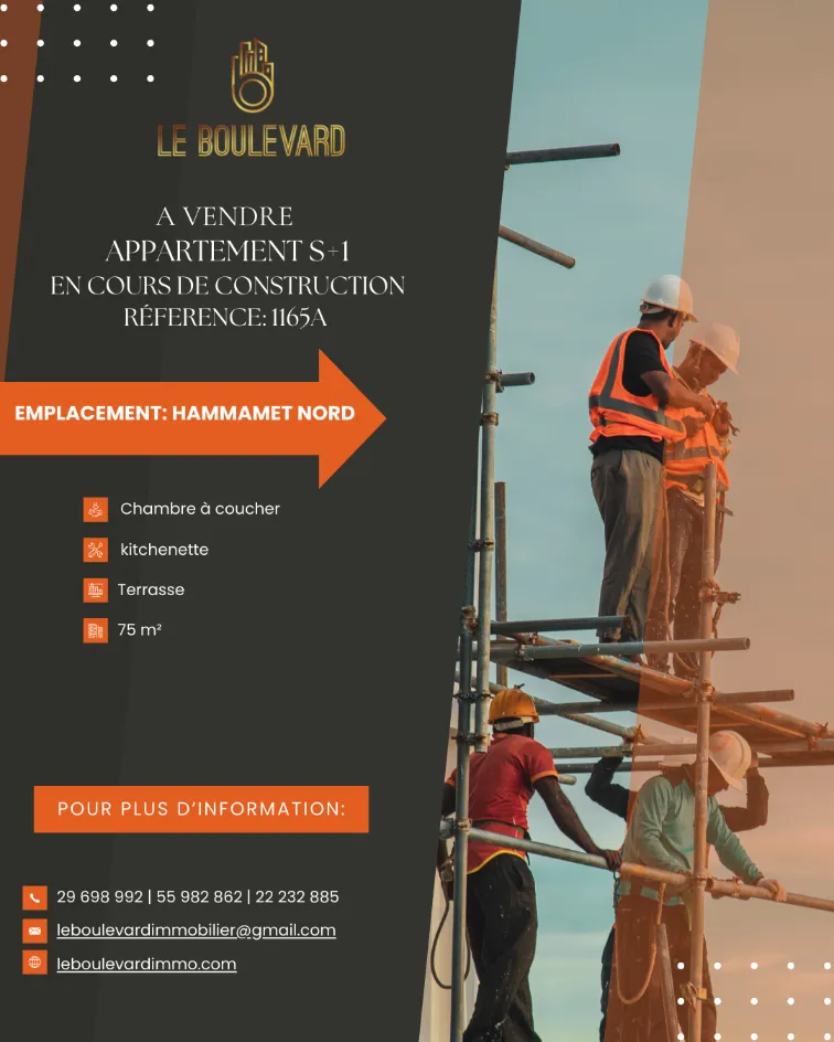 A Vendre Appartement S+1 Moderne en Cours de Construction – Hammamet Nord