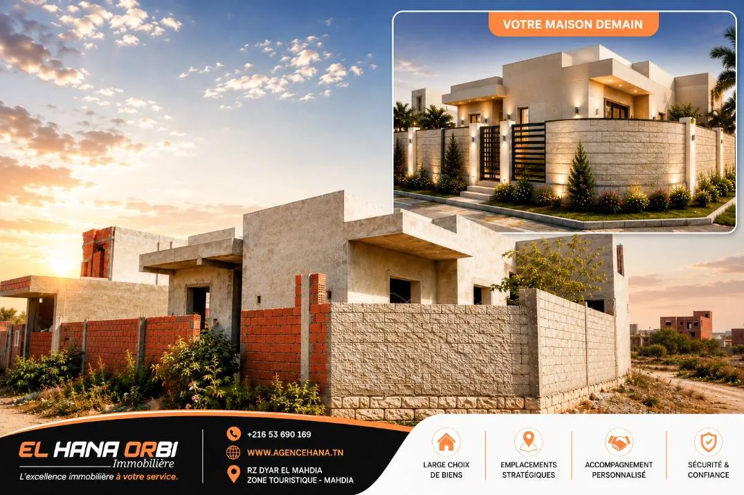 Villa S+3 à achever pour la vente à Mahdia