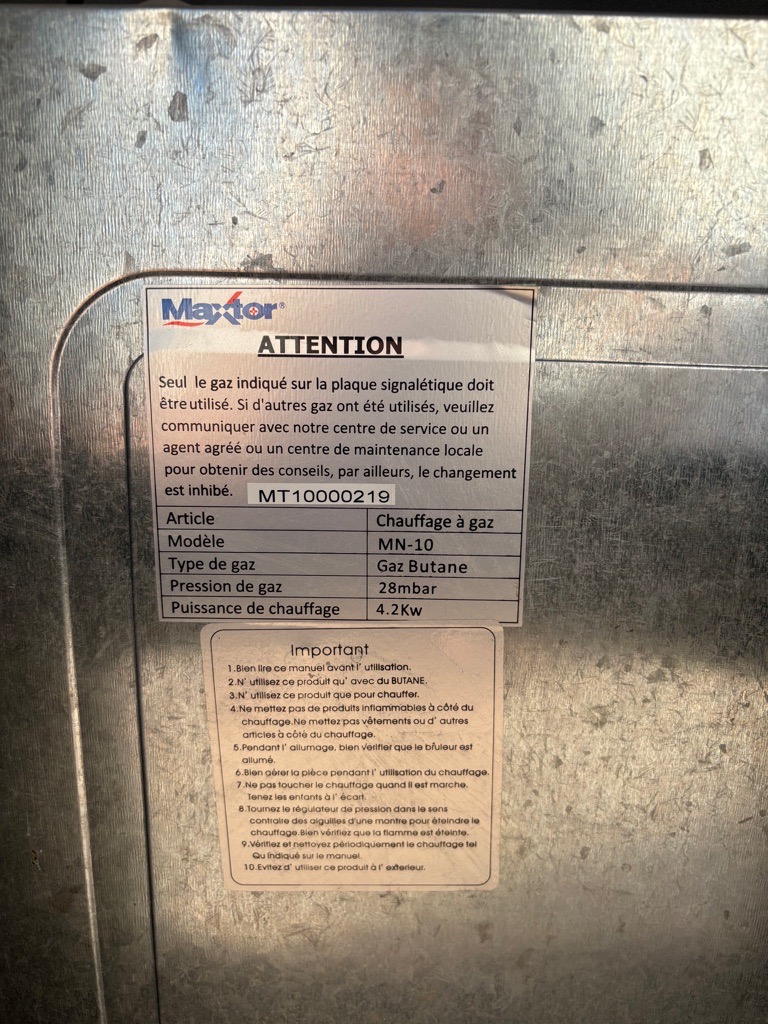 Chauffage à gaz Maxtor en bon état