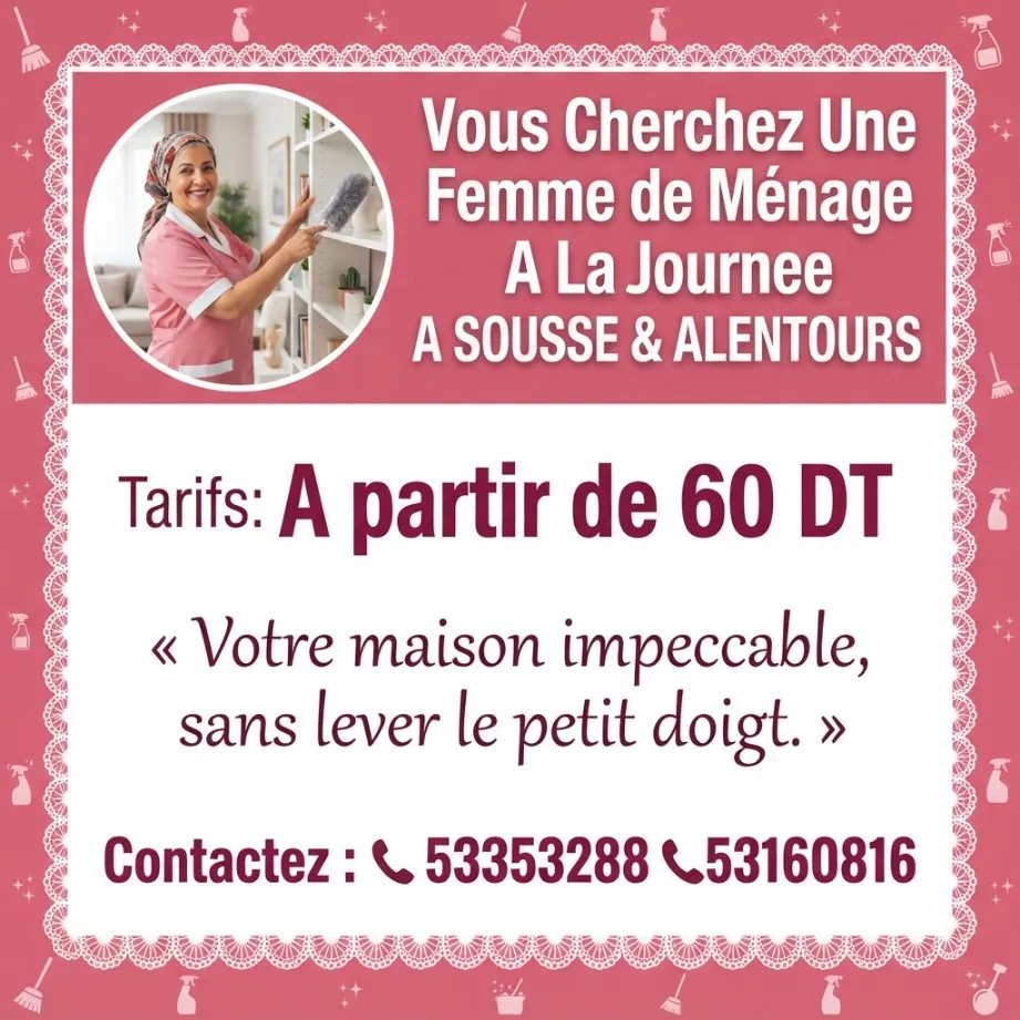 femme de menage par jour a sousse