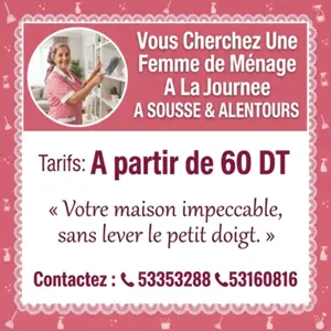 femme de menage par jour a sousse