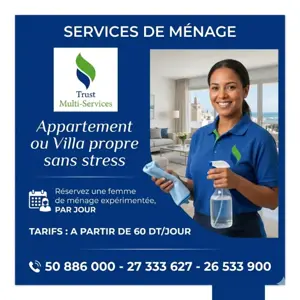 FEMME DE MENAGE PAR JOUR A KELIBIA