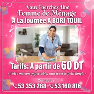 femme de menage par jour a borj touil