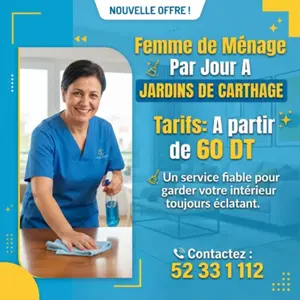 FEMME DE MENAGE PAR JOUR A JARDINS DE CARTHAGE