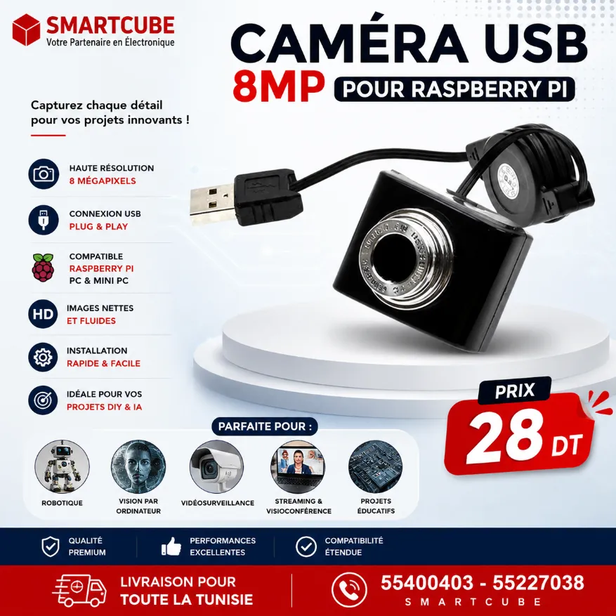 Caméra USB 8MP pour Raspberry Pi 
