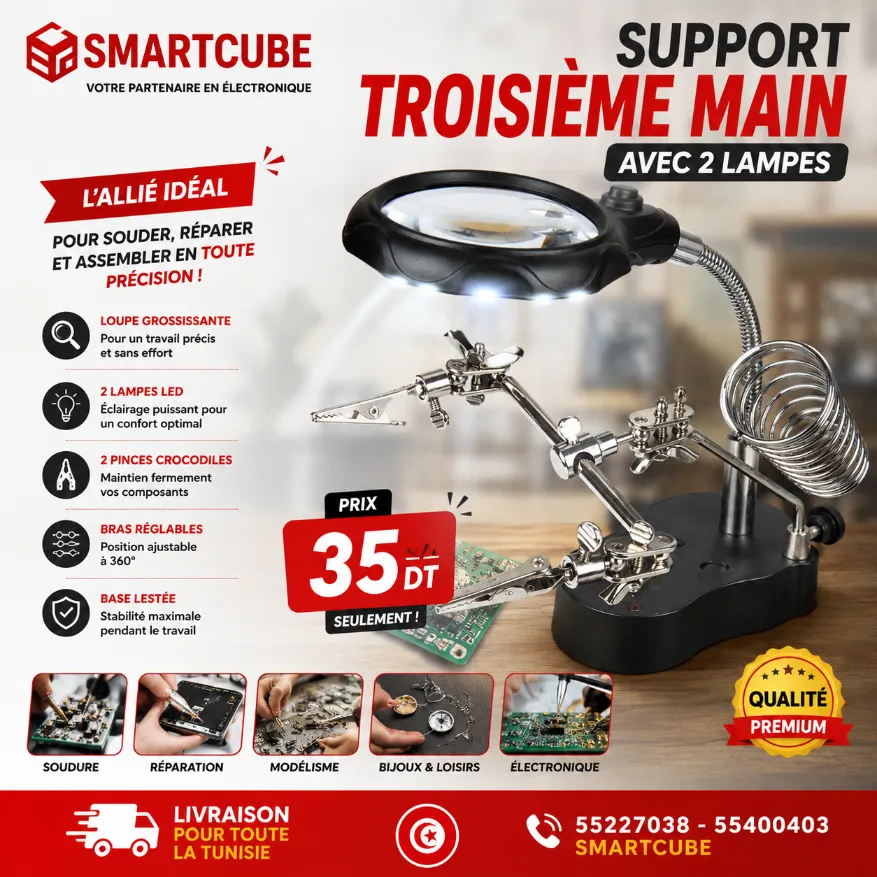 Support Troisième Main avec 2 Lampes