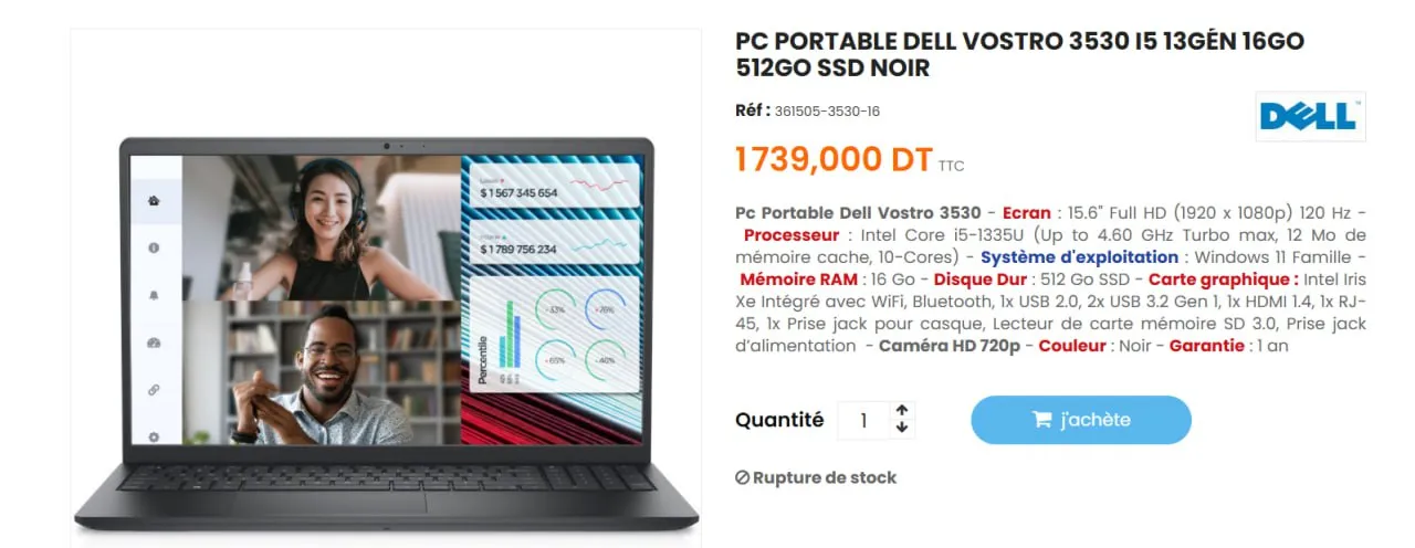  A vendre pc portable dell vostro 3530 i5 13gèn 