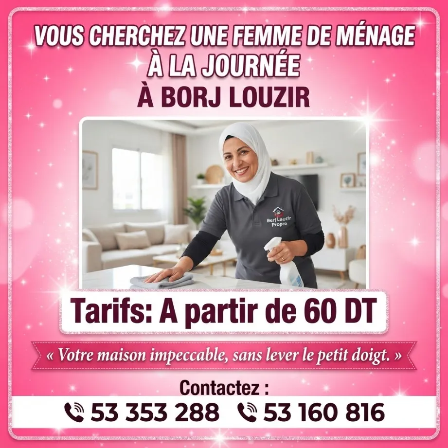 femme de menage par jour a borj louzir