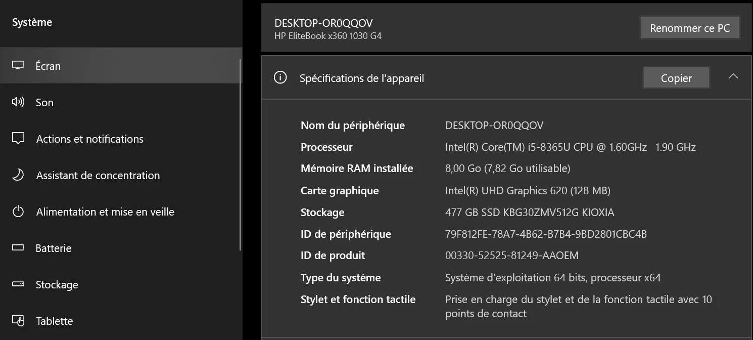 PC portable HP Elitebook X360 1030 G4 I5 | 8È GÉN | 8 GO