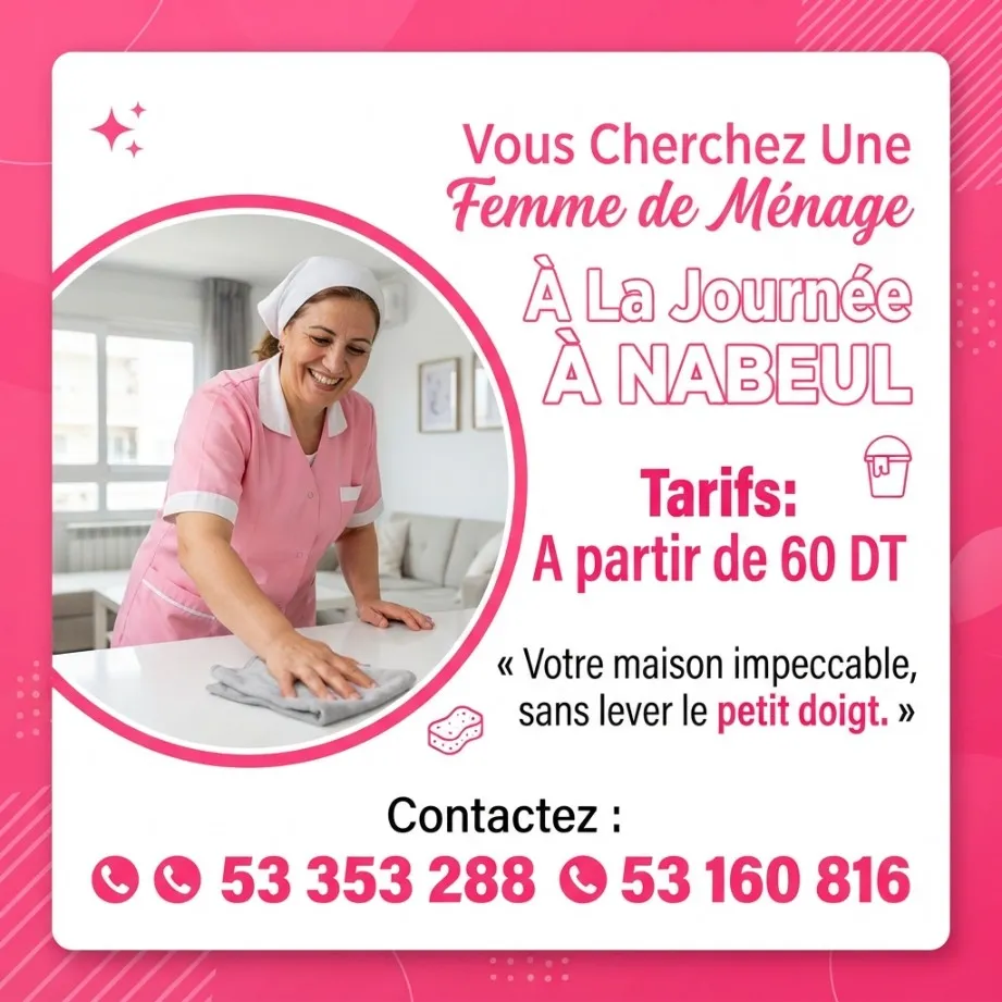 femme de menage par jour a nabeul