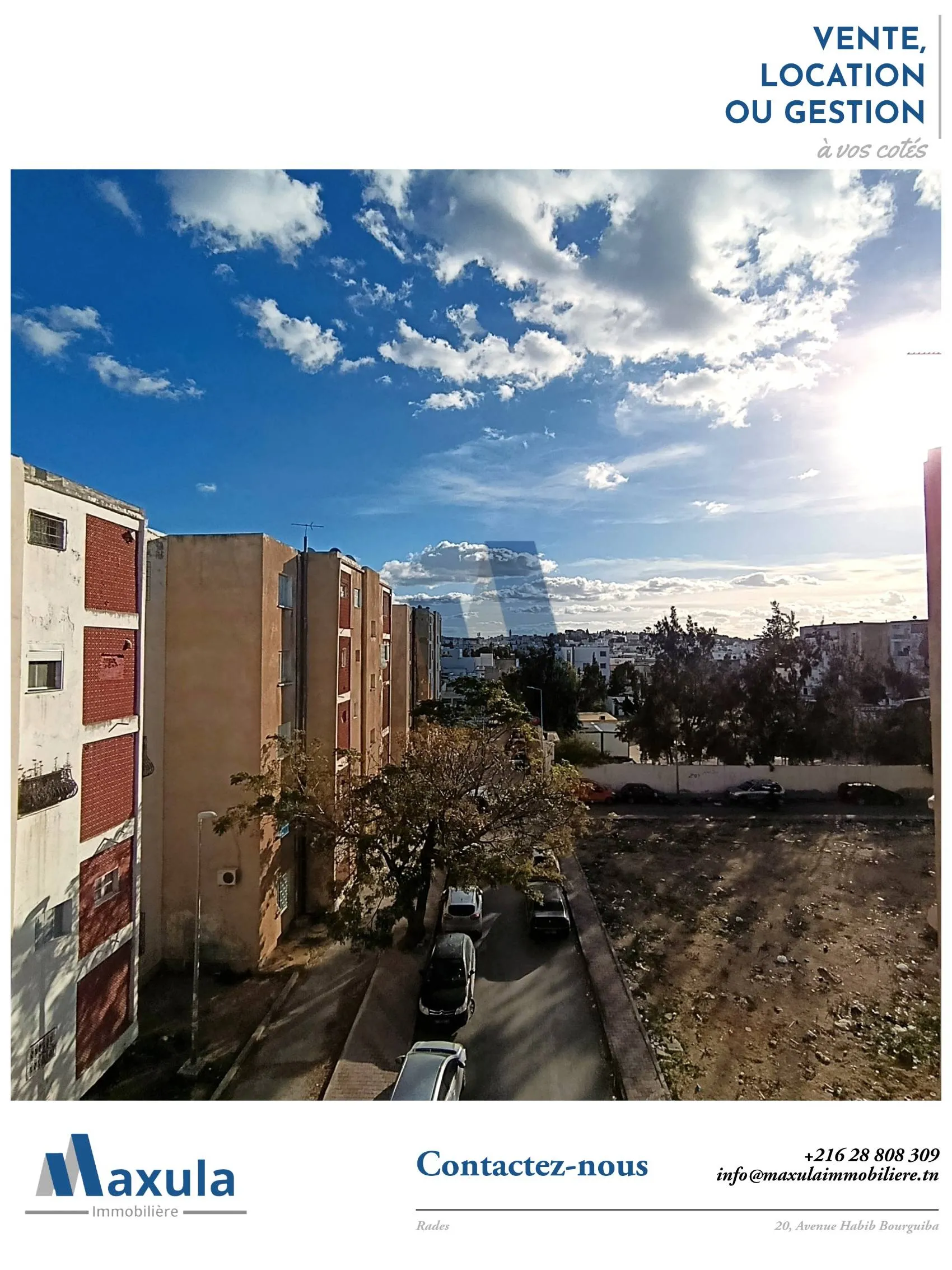 À VENDRE APPARTEMENT S+3 AU 3ÈME ÉTAGE À RADES SNIT