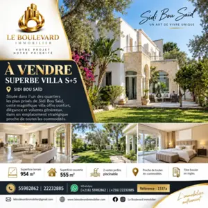 A Vendre Superbe villa S+5 avec jardin à Sidi Bou Saïd, Tunis 