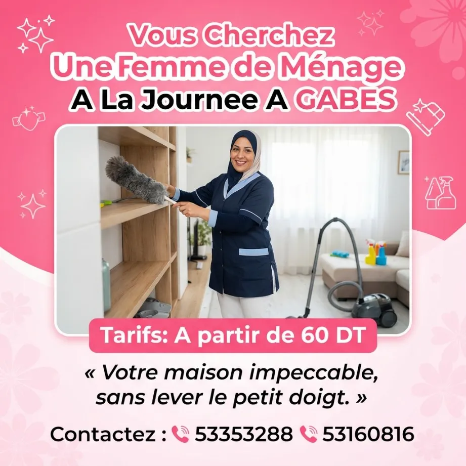 femme de menage par jour a gabes