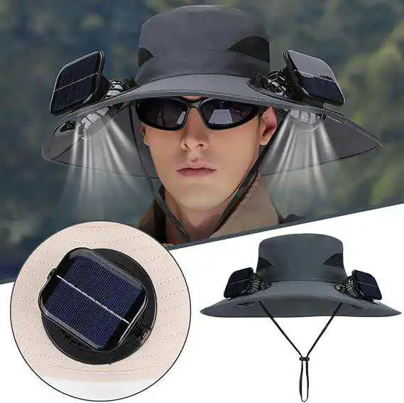 chapeau de soleil à large bord avec ventilateur intégré