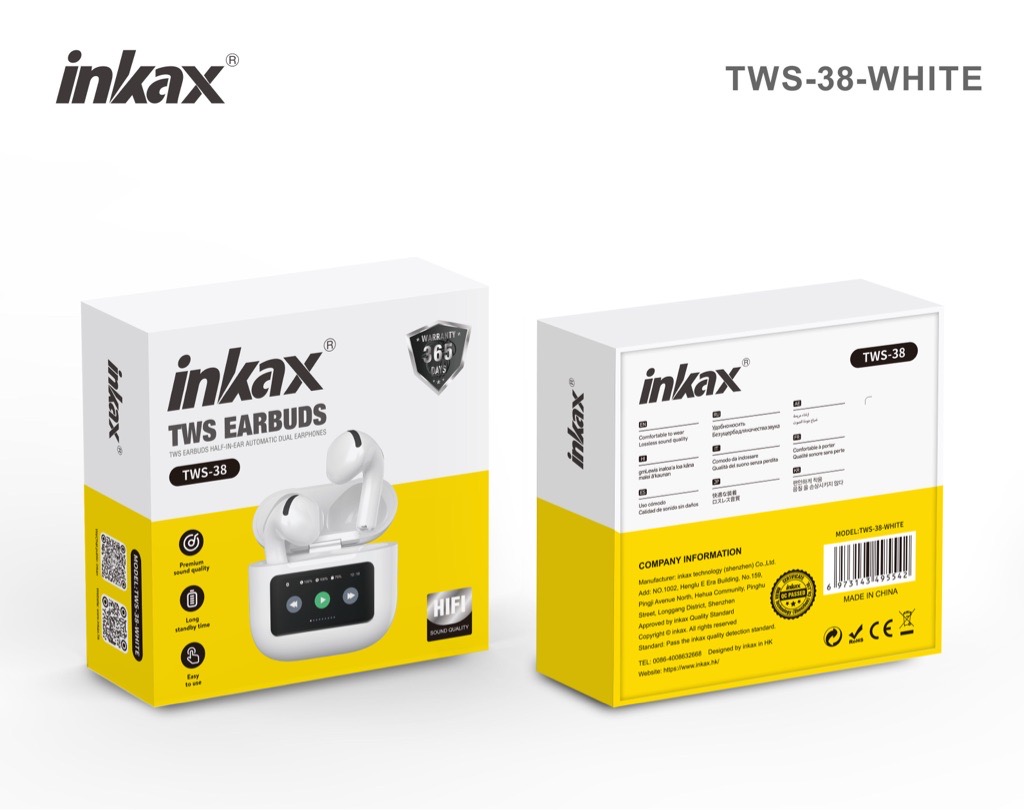 INKAX Écouteurs Sans Fil 4e Génération avec Écran Couleur et Bluetooth 5.4 – 16 Heures TWS-38 Tunis 