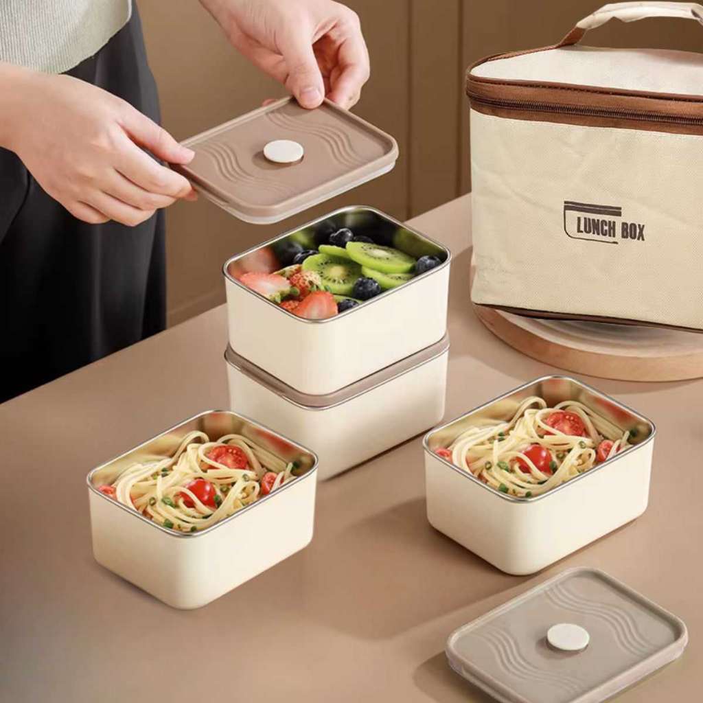 4 Boîtes à lunch avec sac isotherme rectangulaire marque Lunch box