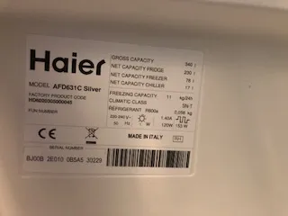 À vendre : Réfrigérateur combiné Haier – 340 L – No Frost – Silver – Fabrication italienne