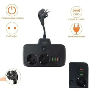 Multiprise intelligent 6EN1 Avec interrupteur et Sécurité Enfant - Noir