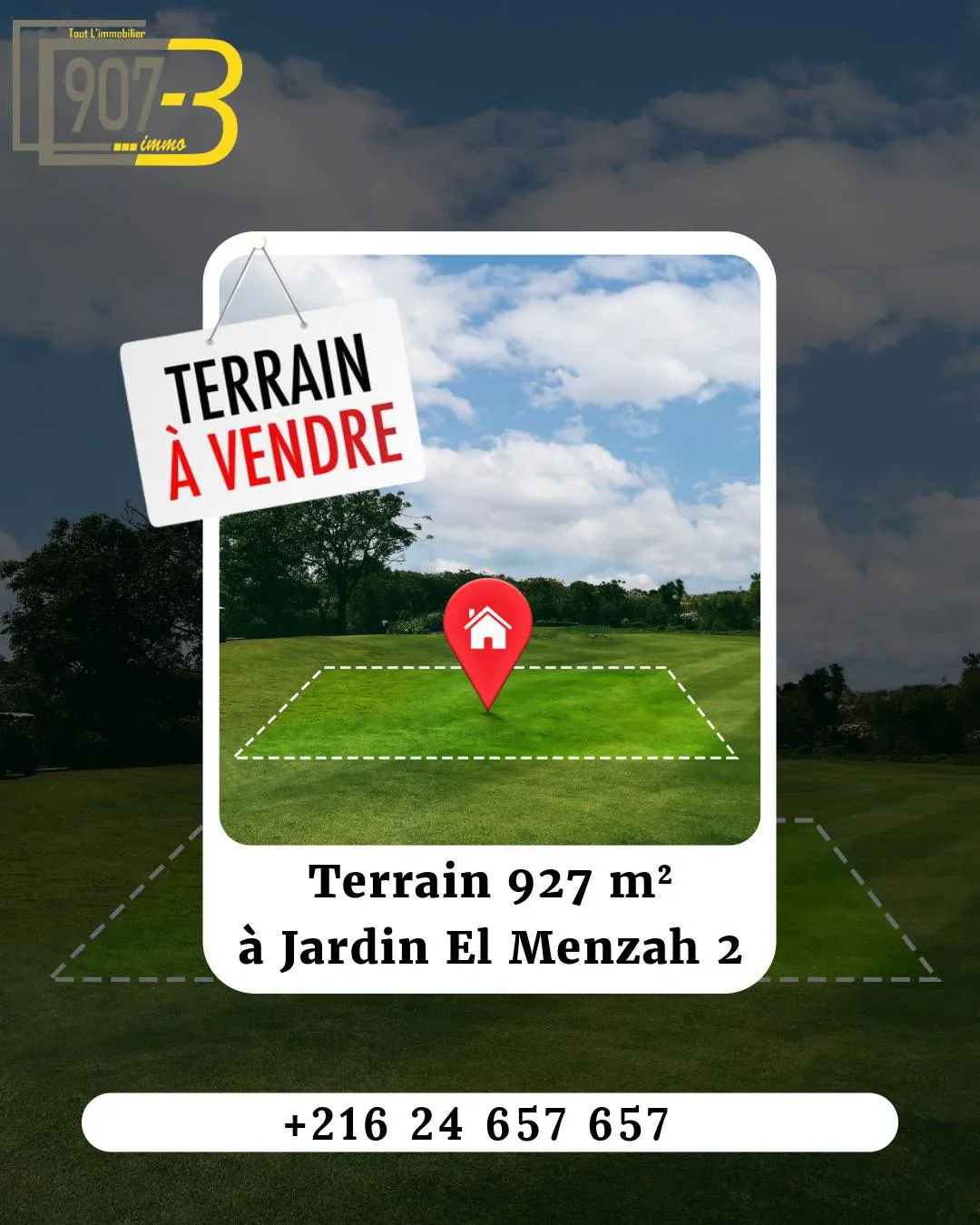 à vendre Terrain constructible 927 m2 – Jardin El Menzah 2